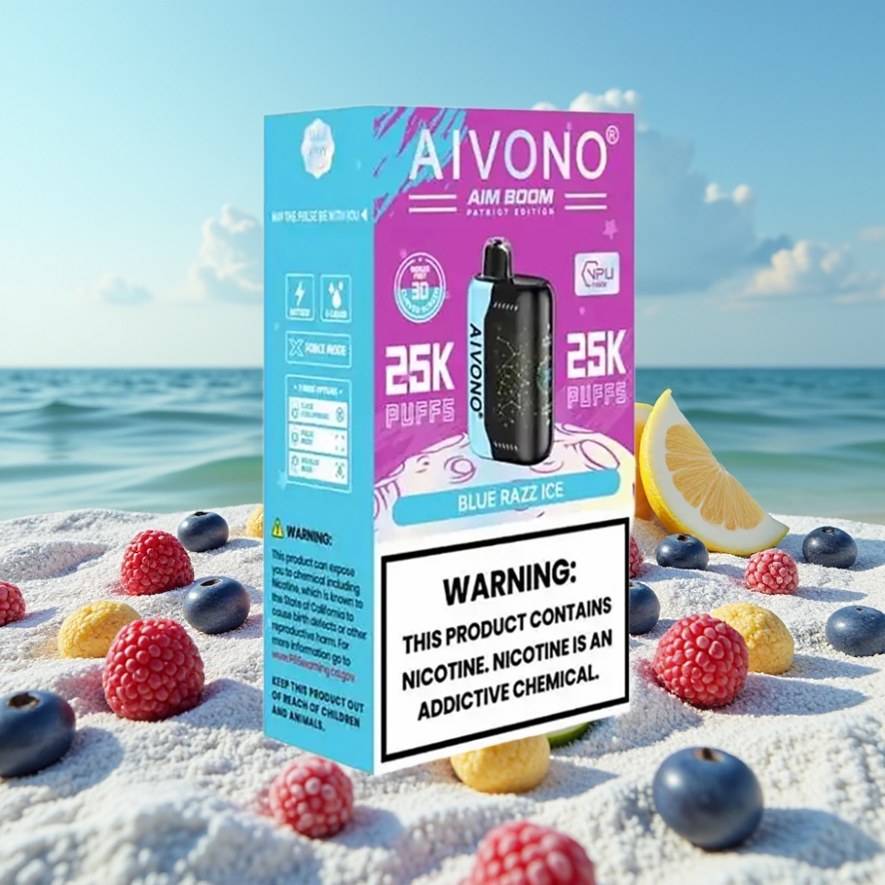 Aivono AIM BOOM 25000 Puffi Zilā Aveņu Ledus 0-5 28ml 650mAh