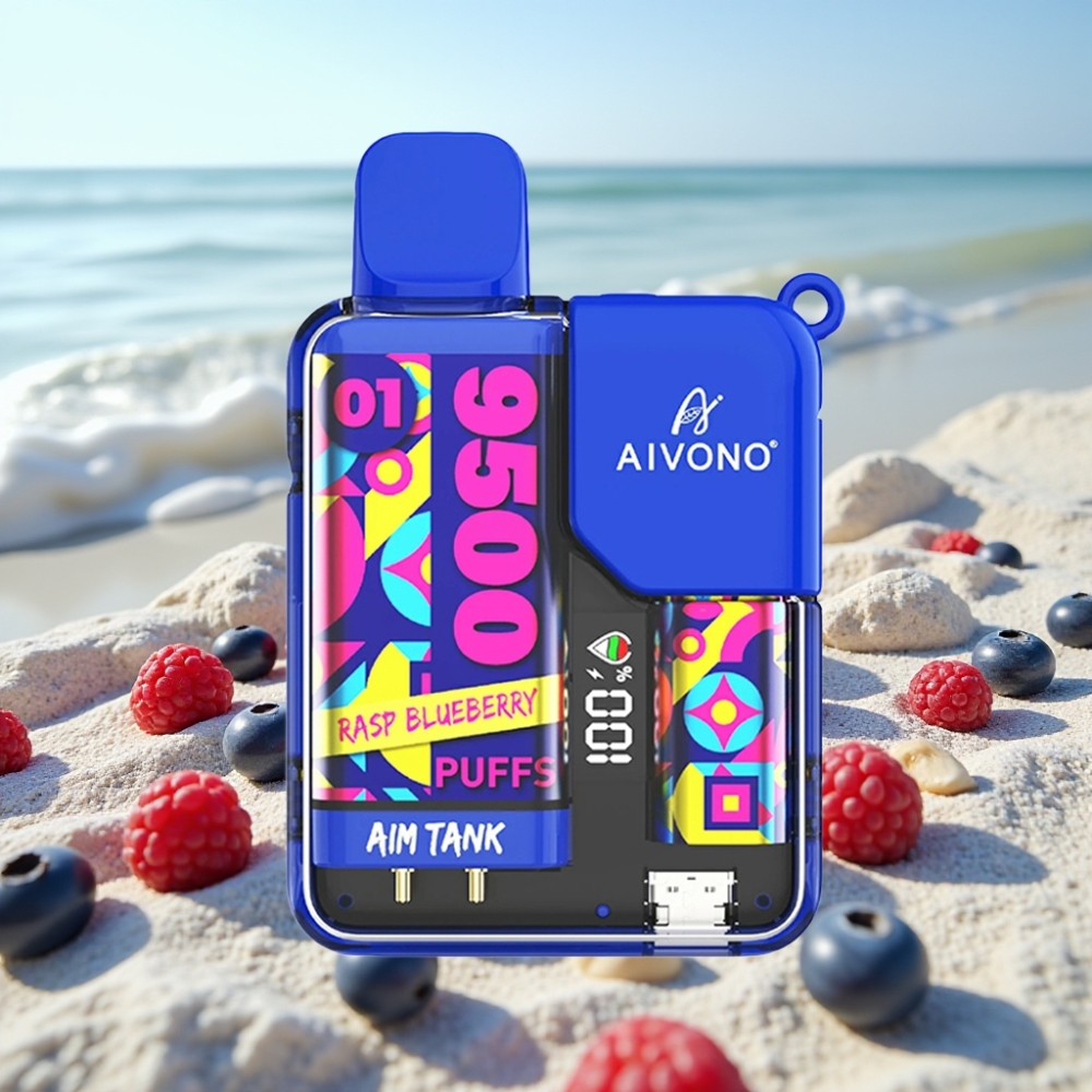 Aivono AIM-TANK 9500 Puffs 18ml 650mAh 12Ω Mrežas Serpentīns Aveņu Zilā