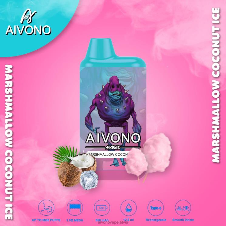 Aivono Latvia - Aivono AIM MAGIC 5800 mouth box cigarete zefīra kokosriekstu ledus 4V8XV95