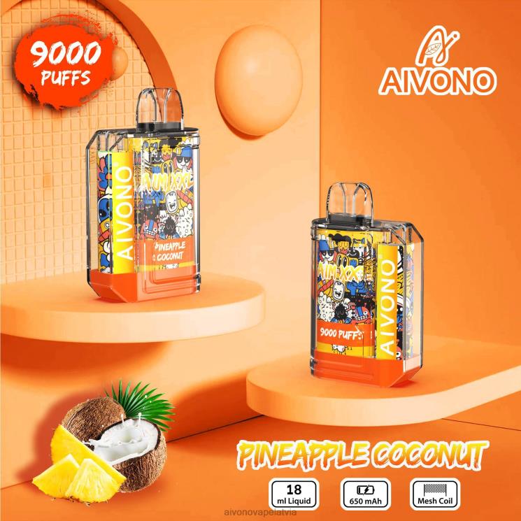 Aivono Puffs - Aivono AIM XXL 9000 mutes uzlīme caurspīdīga ananāsu kokosrieksts 4V8XV52