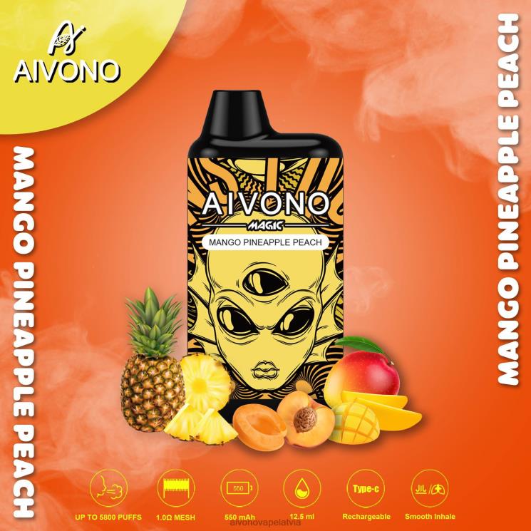 Aivono Vape - Aivono AIM MAGIC 5800 mouth box cigarete mango ananāsu persiks 4V8XV88