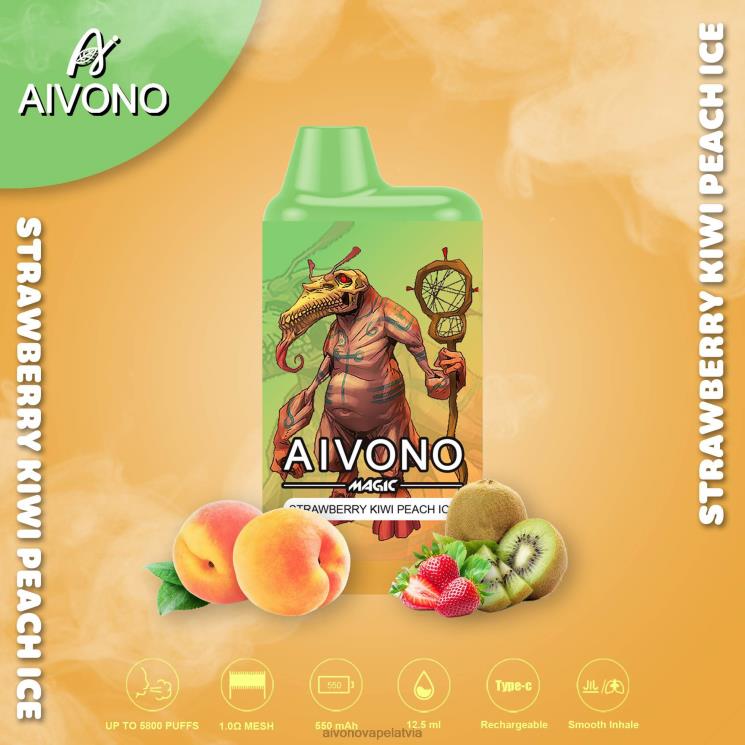 Aivono Vape Review - Aivono AIM MAGIC 5800 mouth box cigarete zemeņu kivi persiku ledus 4V8XV96