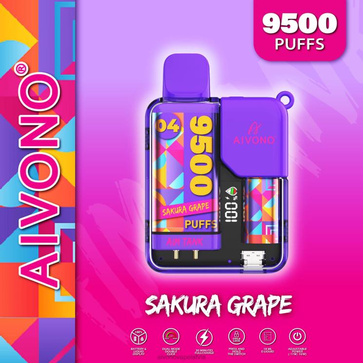 Aivono Vape Review - Aivono AIM TANK 9500 sakuras vīnogas 4V8XV36