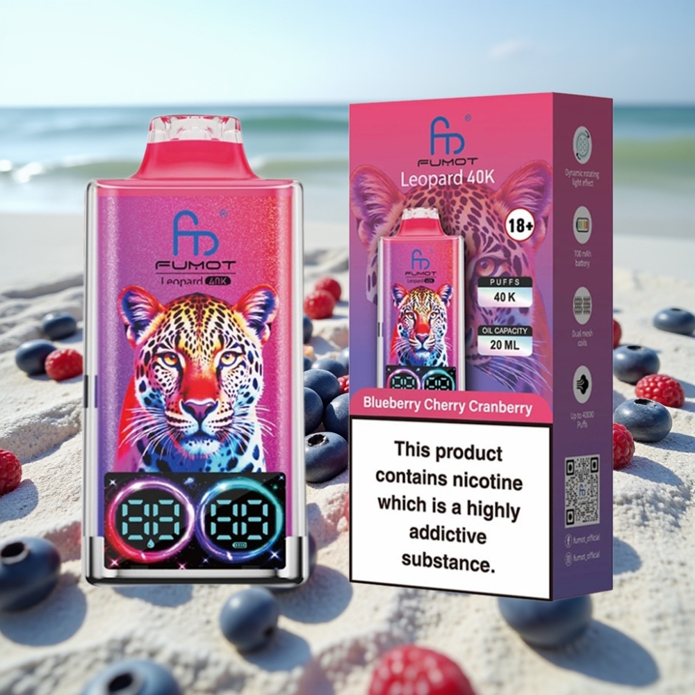 Fumot Leopard 40K Puffs Disposable Vape Zilene Ķirši Piparu 5 Nikotīns 700mAh