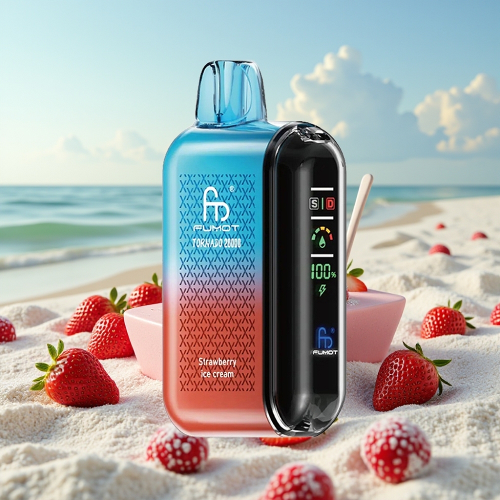 Fumot Tornado 20000 Puffs Disposabla Vape Zemeņu Saldējums Dual Mesh 20ml 850mAh