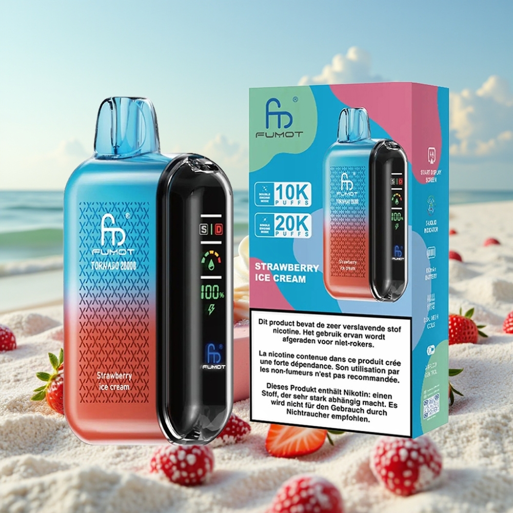 Fumot Tornado 20000 Puffs Disposabla Vape Zemeņu Saldējums Dual Mesh 20ml 850mAh