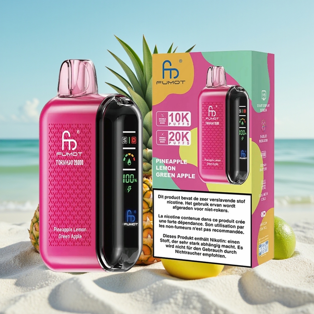 Fumot Tornado 20000 Puffs Disposable Vape Ananāsu Citrons Zaļā Ābele 20ml 850mAh