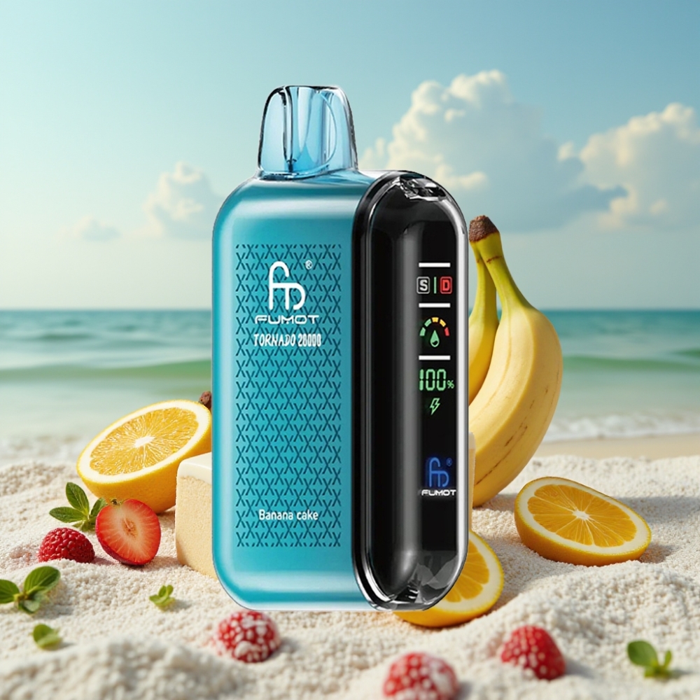 Fumot Tornado 20000 Puffs Disposable Vape Banānkūka ar 20ml e-šķidrumu un 850mAh bateriju
