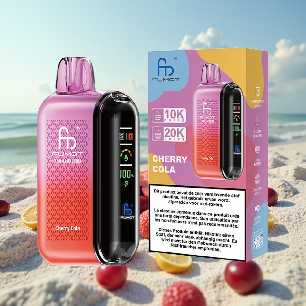 Fumot Tornado 20000 Puffs Disposable Vape Kiršu Kola Dual Mesh 20ml 850mAh