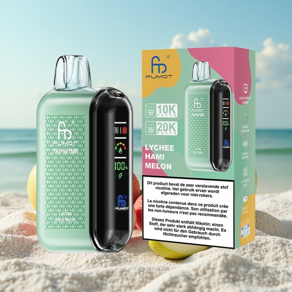 Fumot Tornado 20000 Puffs Disposable Vape Liči Hamimelona 20ml 850mAh 2 Nikotīns
