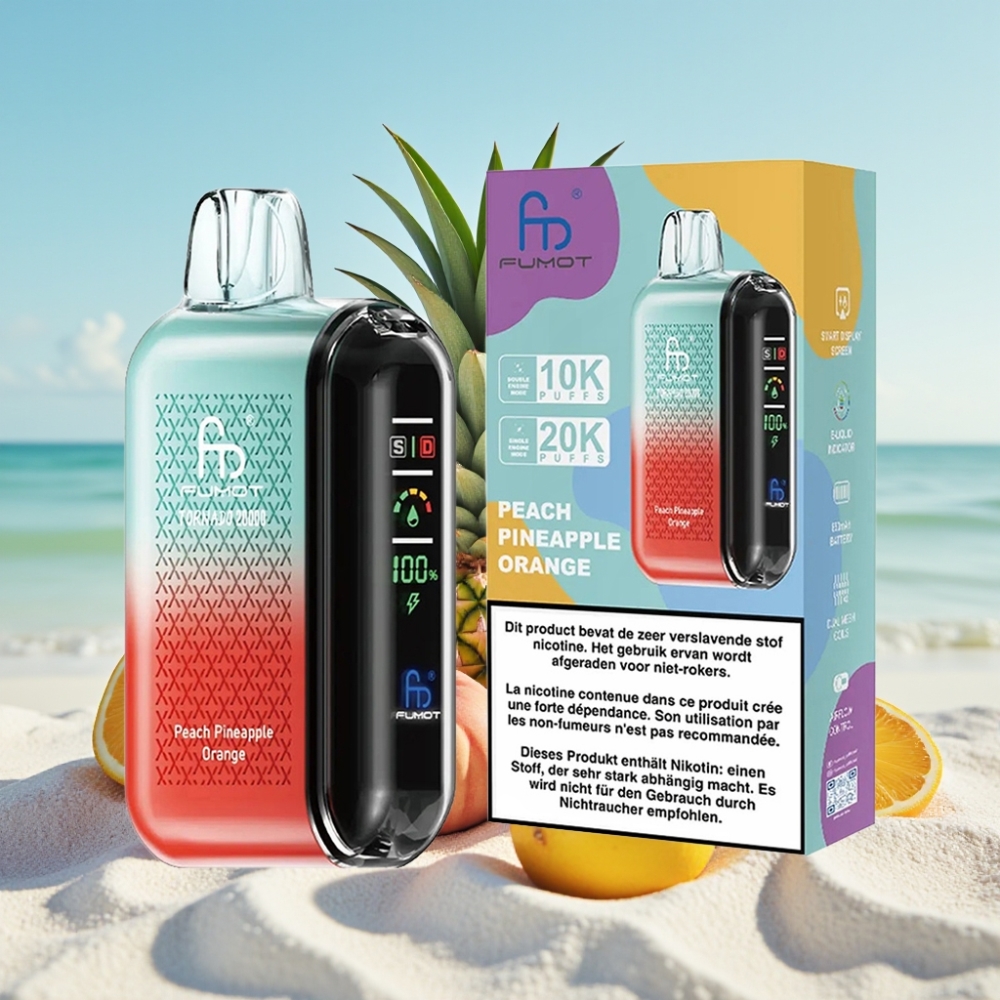 Fumot Tornado 20000 Puffs Disposable Vape Persiku Ananāsu Apelsīnu (20ml 2 Nikotīna Dual Mesh Coil)