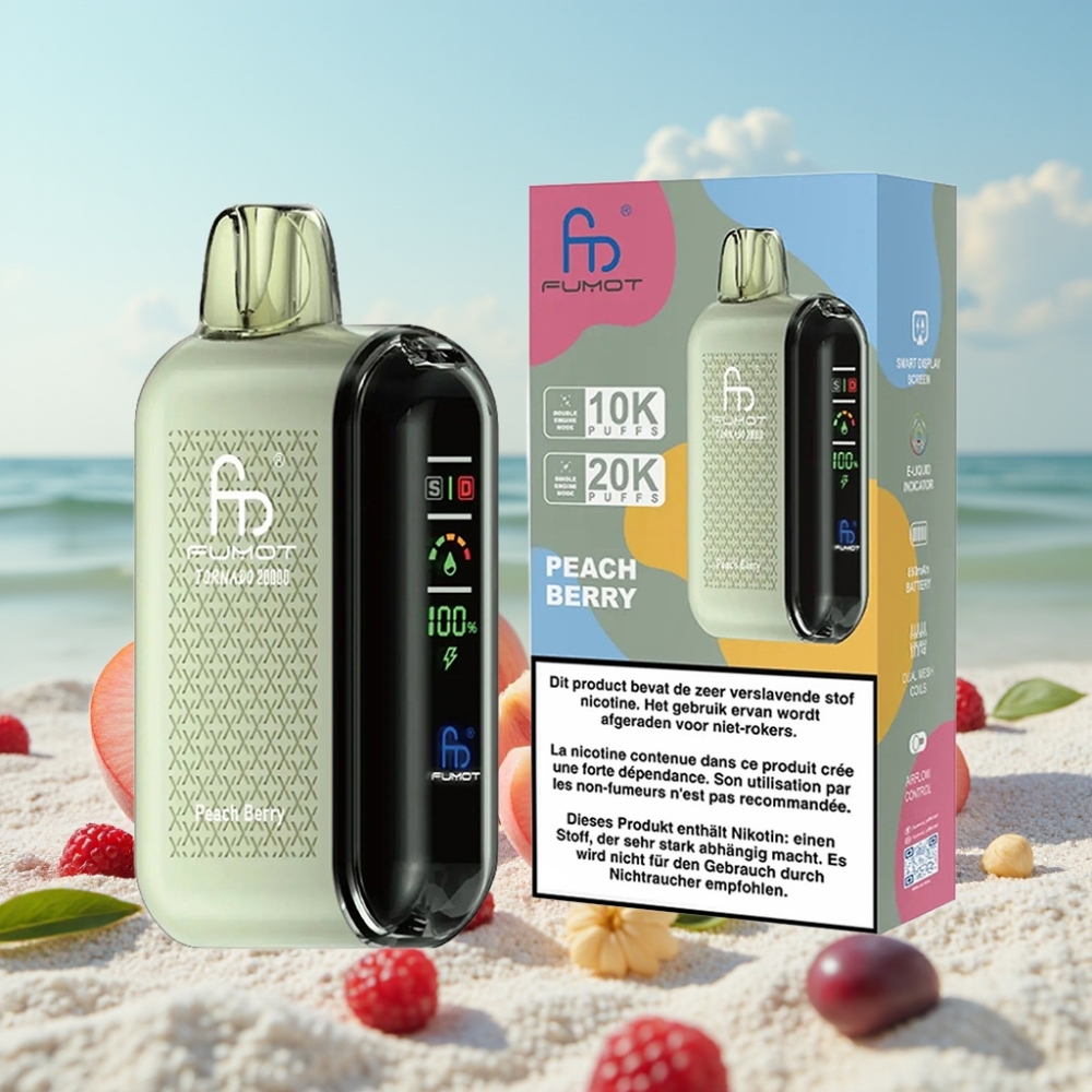 Fumot Tornado 20000 Puffs Disposable Vape Persiku Ogļu ar 20ml E-liquid un 850mAh Battery