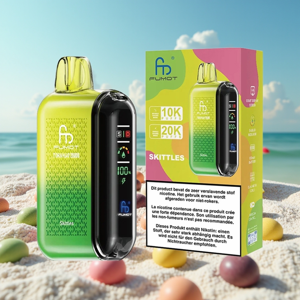 Fumot Tornado 20000 Puffs Disposable Vape Skittles (Skittles) ar 20ml e-šķidrumu 850mAh bateriju un 2 nikotīna