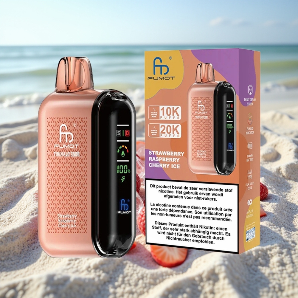 Fumot Tornado 20000 Puffs Disposable Vape Zemeņu Aveņu Ķiršu Ledus