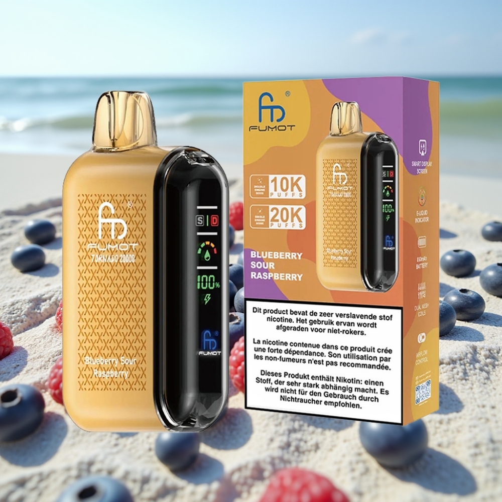 Fumot Tornado 20000 Puffs Disposable Vape Zilā Avenes Skābā Persiku 20ml 2 Nikotīns