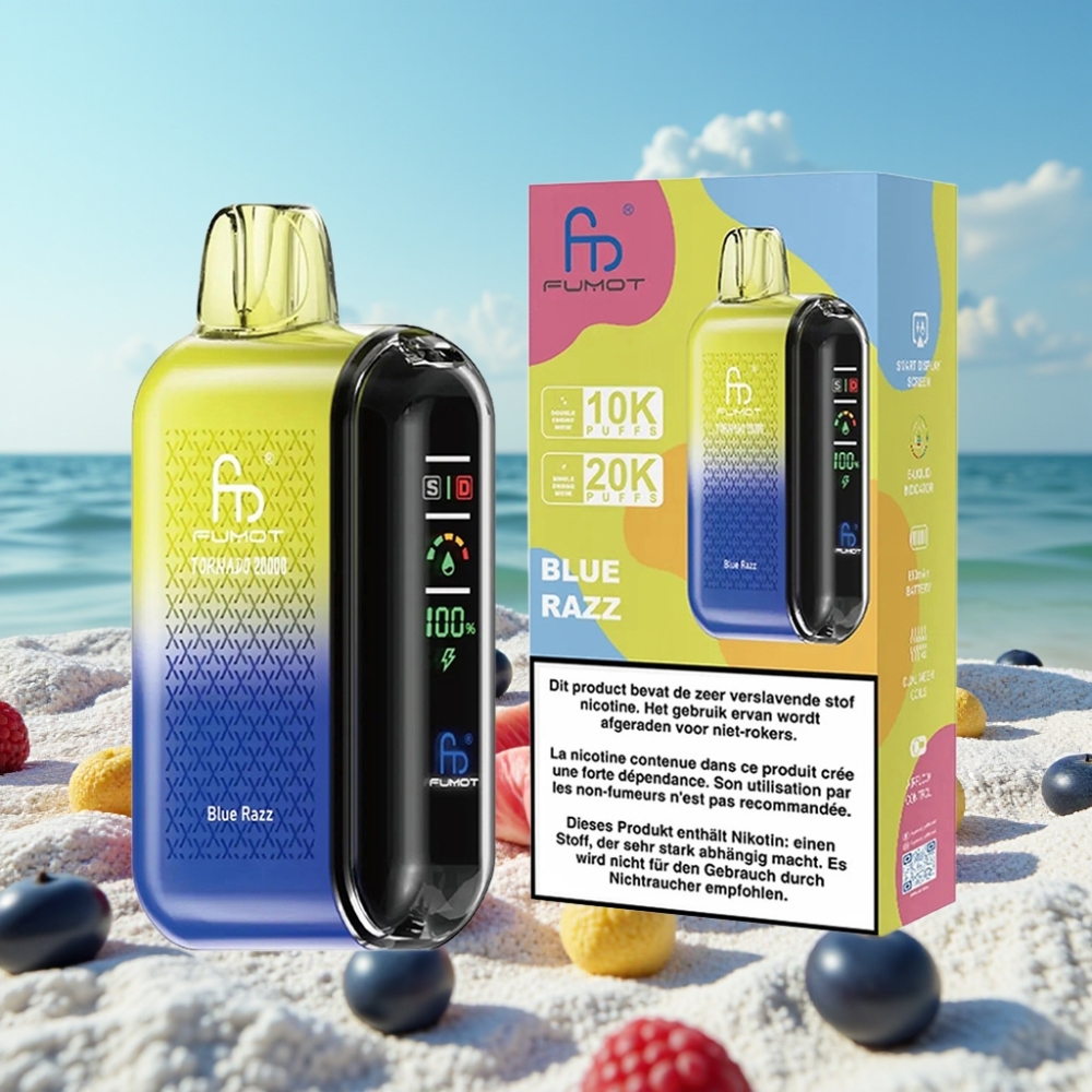 Fumot Tornado 20000 Puffs Dual Mesh 20ml Zilā Aveņu Disposable Vape