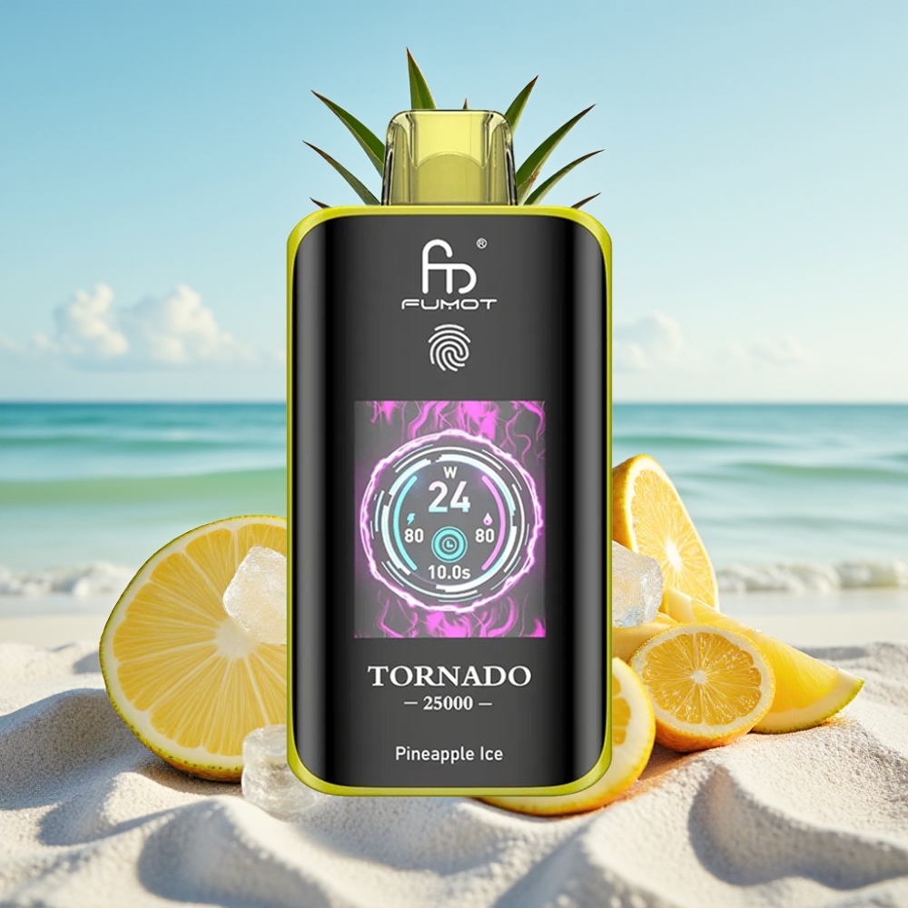 Fumot Tornado 25000 Puffs Disposable Vape Ananāsu Ledus HD Ekrāns 700mAh 20ml