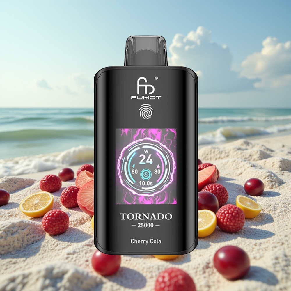Fumot Tornado 25000 Puffs Disposable Vape Kiršu Kola HD Ekrāns 20ml Type-C