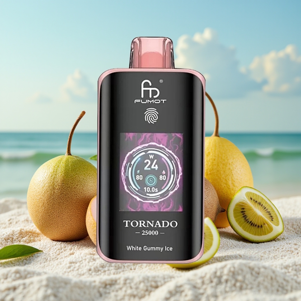 Fumot Tornado 25000 Puffs Disposable Vape Kivi Pasiflora Guava HD Ekrāns 700mAh Type-C