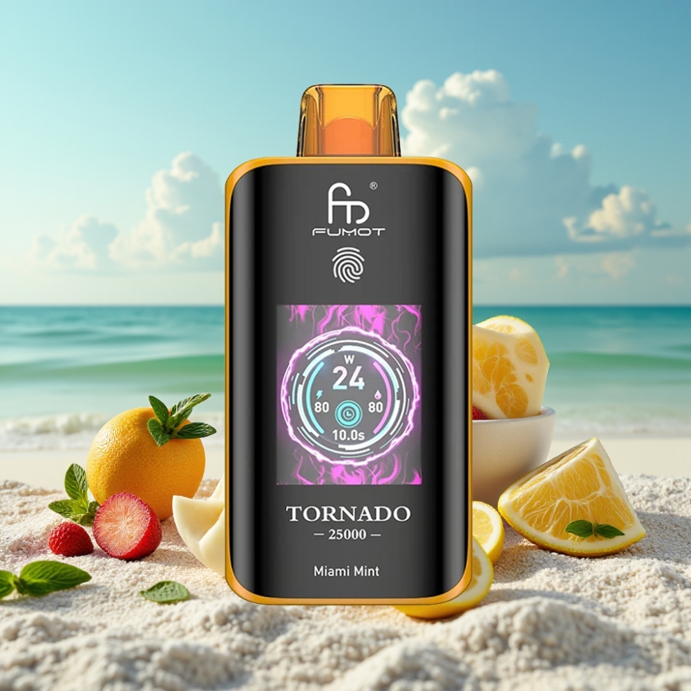 Fumot Tornado 25000 Puffs Disposable Vape Mīnas Mēta HD Ekrāns 700mAh 20ml