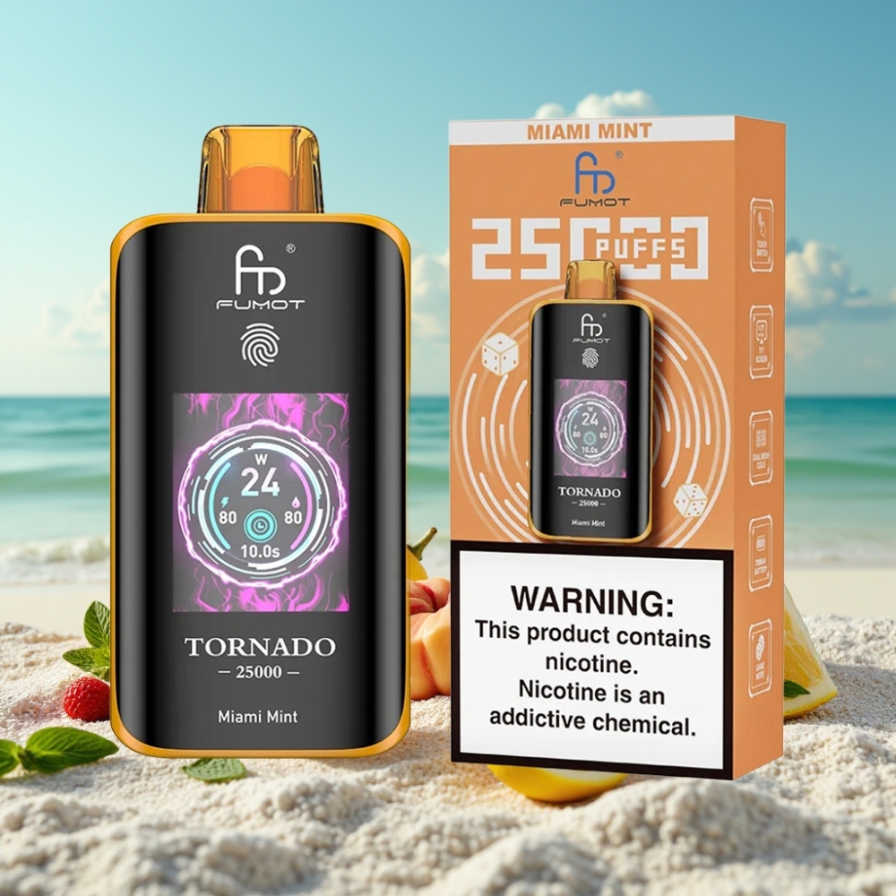 Fumot Tornado 25000 Puffs Disposable Vape Mīnas Mēta HD Ekrāns 700mAh 20ml