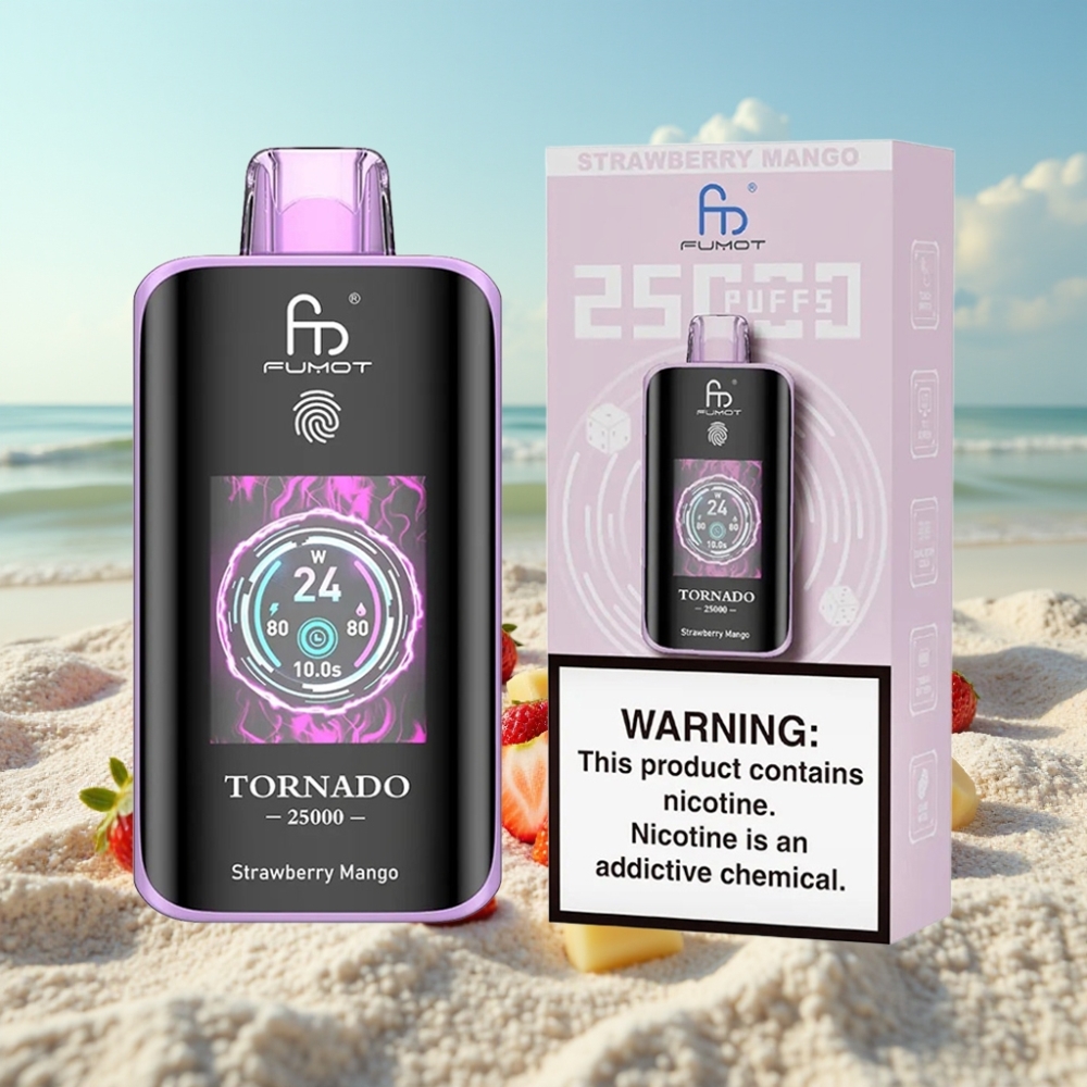 Fumot Tornado 25000 Puffs Disposable Vape Zemenes Mango HD Ekrāns 700mAh 20ml