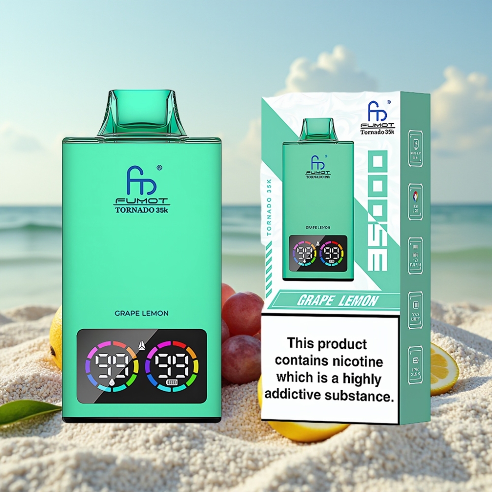 Fumot Tornado 35K Disposable Vape Vīnogu Citrons (Dual Mesh RGB 15ml USB-C)