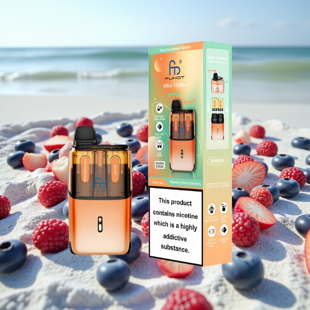 Fumot Ultra T32000 Disposable Vape – Zemeņu Ķiršu Ledus (32000 pūtiens 24ml 800mAh)