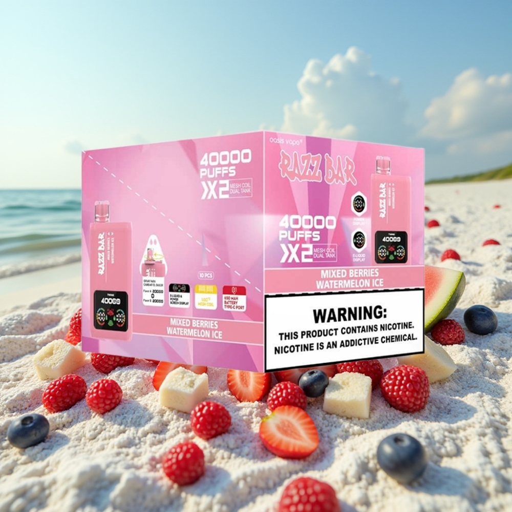 Razz Bar 40000 Puffs Disposable Vape JAUNAVAĻU  ARBŪZU LEDUS (Power Screen 10Ω×2 Coil 650mAh)