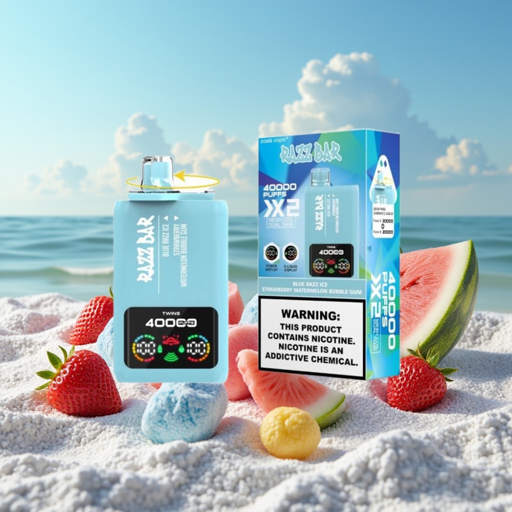 Razz Bar 40000 Puffs Disposable Vape ZILAIS AVĪJLEDUS-ZEMENE ARBŪZS BURBUĻU GUMIJA Power Screen 10Ω×2 Coil Type-C