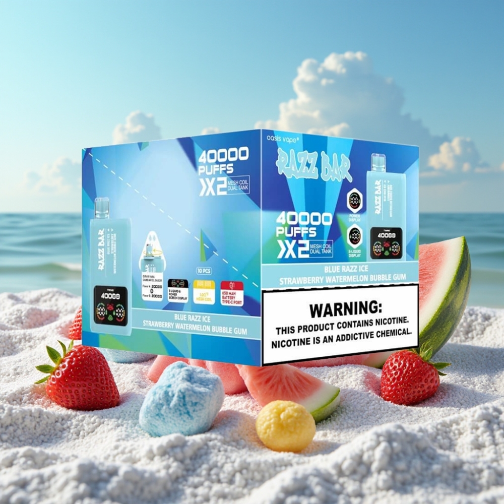 Razz Bar 40000 Puffs Disposable Vape ZILAIS AVĪJLEDUS-ZEMENE ARBŪZS BURBUĻU GUMIJA Power Screen 10Ω×2 Coil Type-C