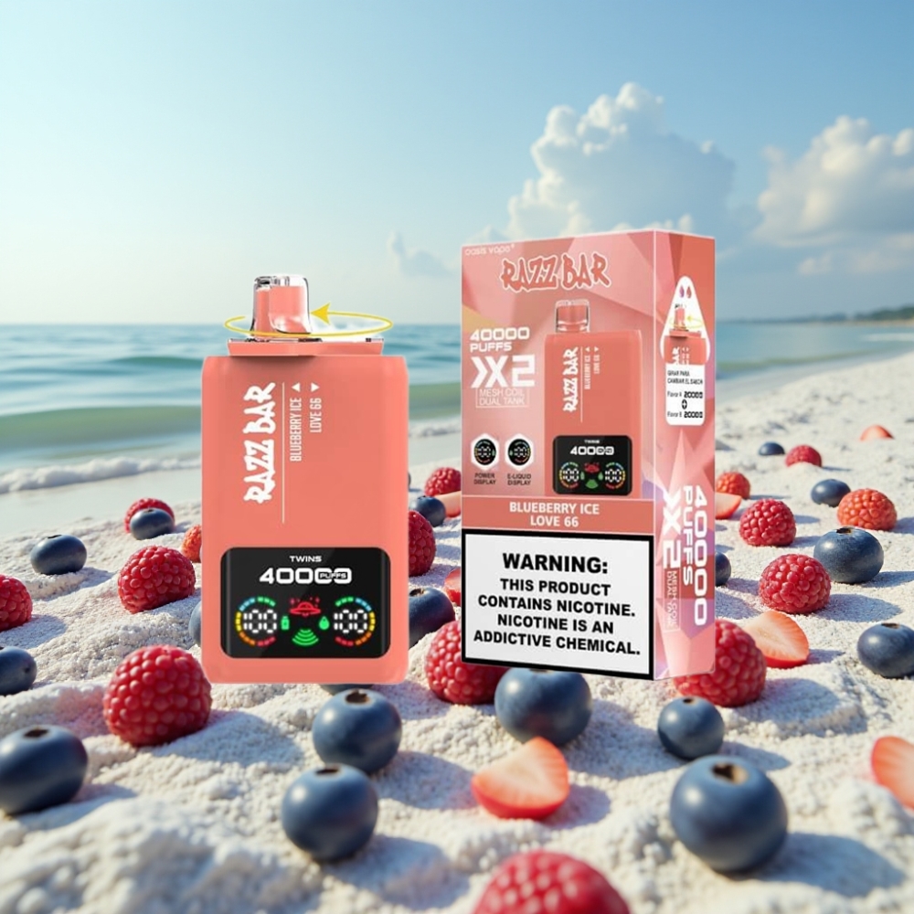 Razz Bar 40000 Pūši Disposable Vape ZILĀ IEVA  MĪLESTĪBA 66 Power Screen 10Ω×2 Coil Type-C