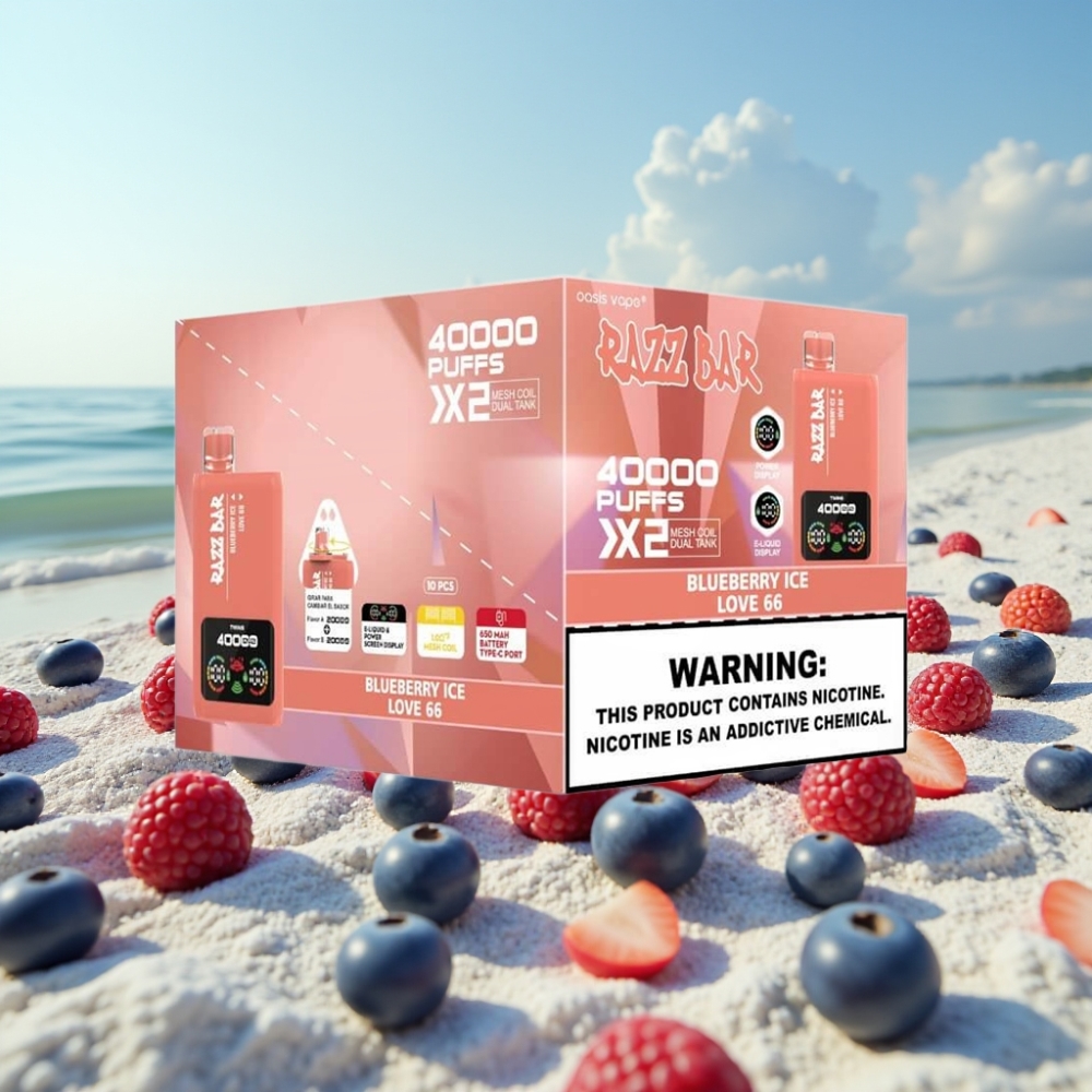 Razz Bar 40000 Pūši Disposable Vape ZILĀ IEVA  MĪLESTĪBA 66 Power Screen 10Ω×2 Coil Type-C
