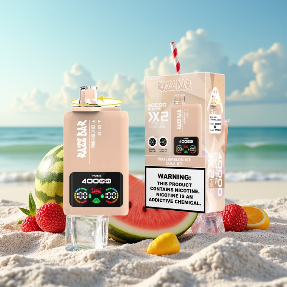 Razz Bar 40000 Pūšu Disposable Vape ARBUŽU LEDUS  KOLAS LEDUS Power Screen 10Ω×2 Coil Type-C