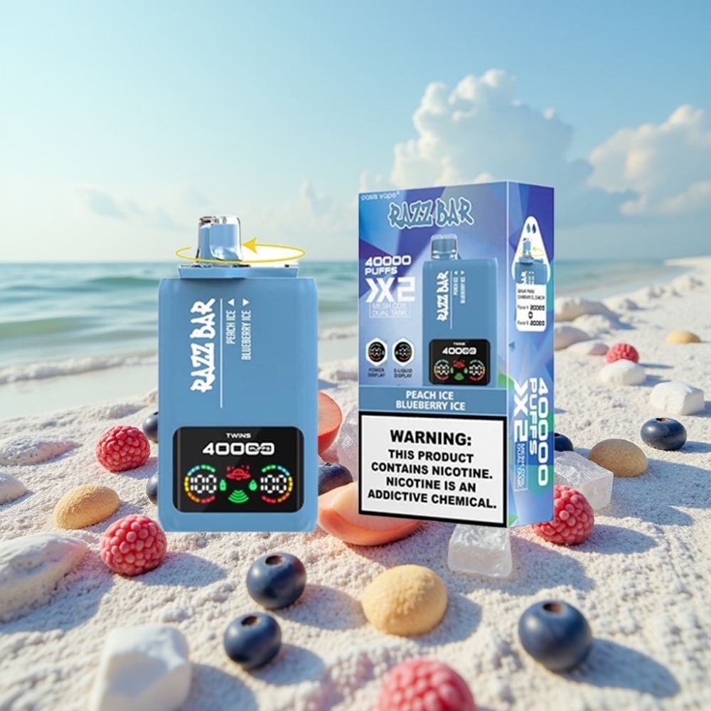 Razz Bar 40000 Pūšu Disposable Vape Persiku Ledus  Zilenes Ledus Power Screen 10Ω×2 Coil Type-C
