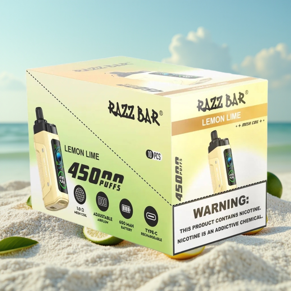 Razz Bar 45000 Puffs Disposable Vape Citrons Laišķis ar 10 Ohm Coil un Type-C