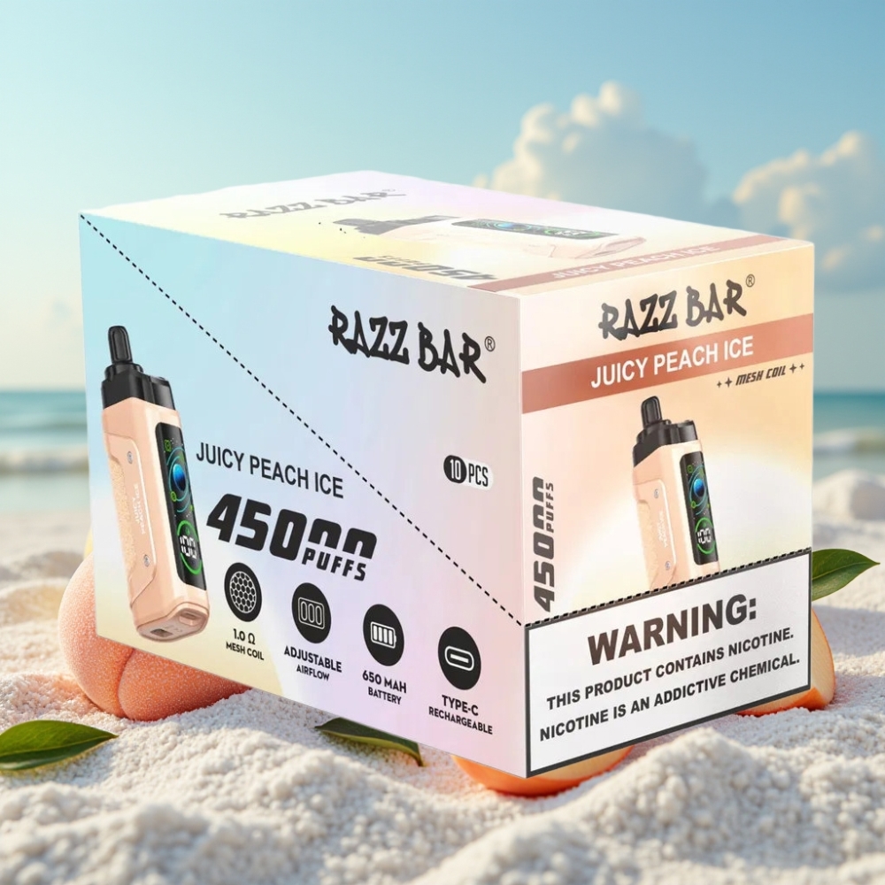 Razz Bar 45000 Puffs Disposable Vape Dzidrs Persiku Ledus