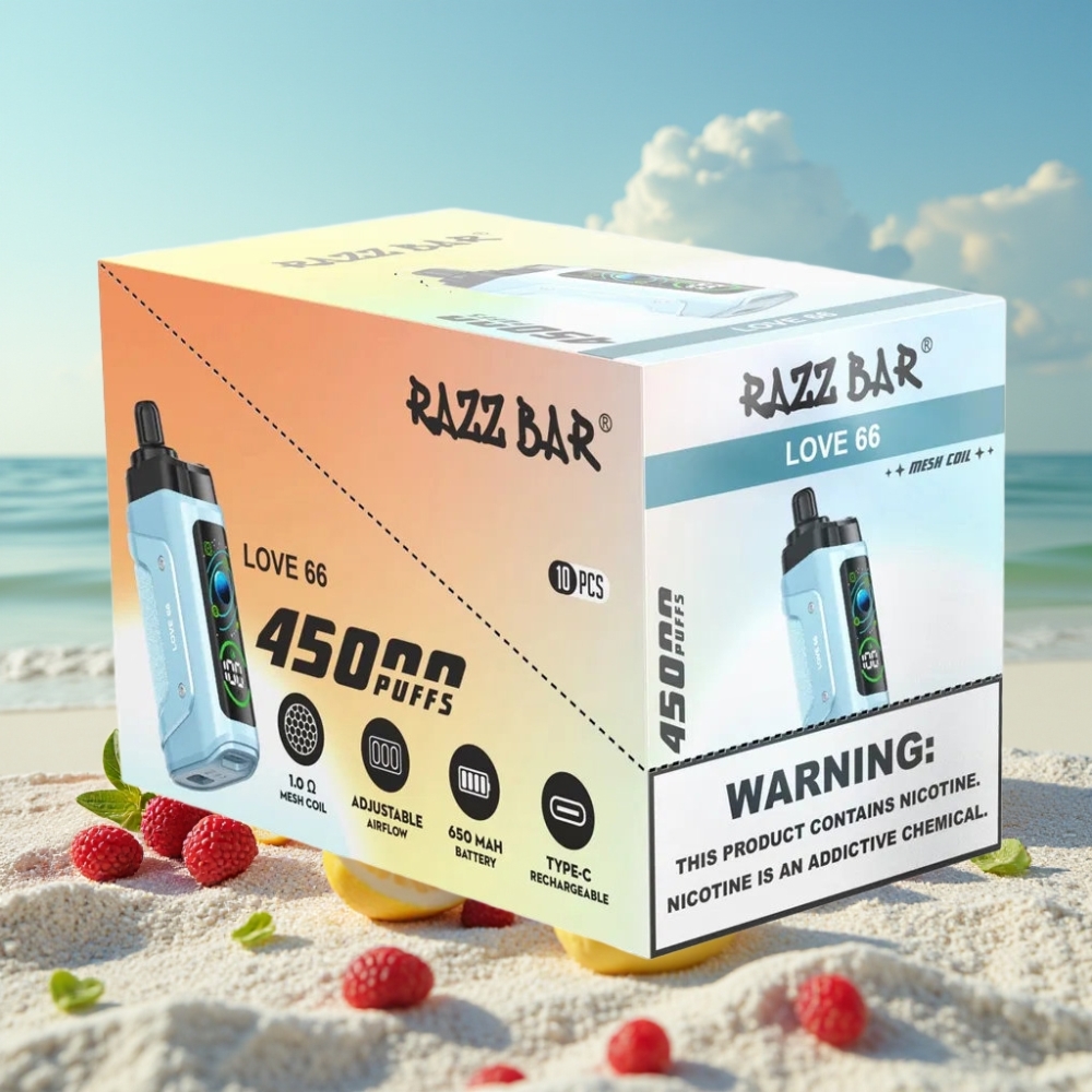 Razz Bar 45000 Puffs Disposable Vape Mīlestība 66 – 10 Ohm Tipa-C 20 mg/ml