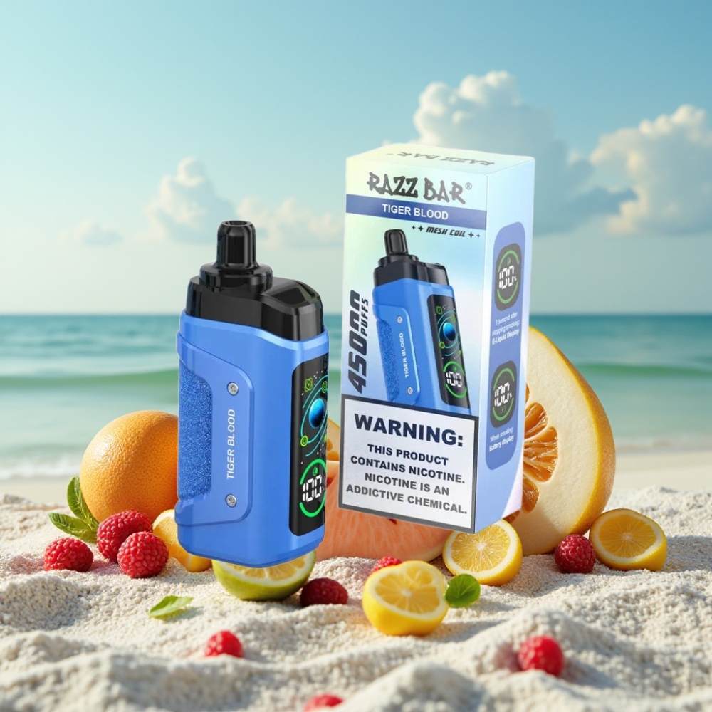 Razz Bar 45000 Puffs Disposable Vape Tīģera Asins ar 10 Ohm Mesh Coil un Type-C