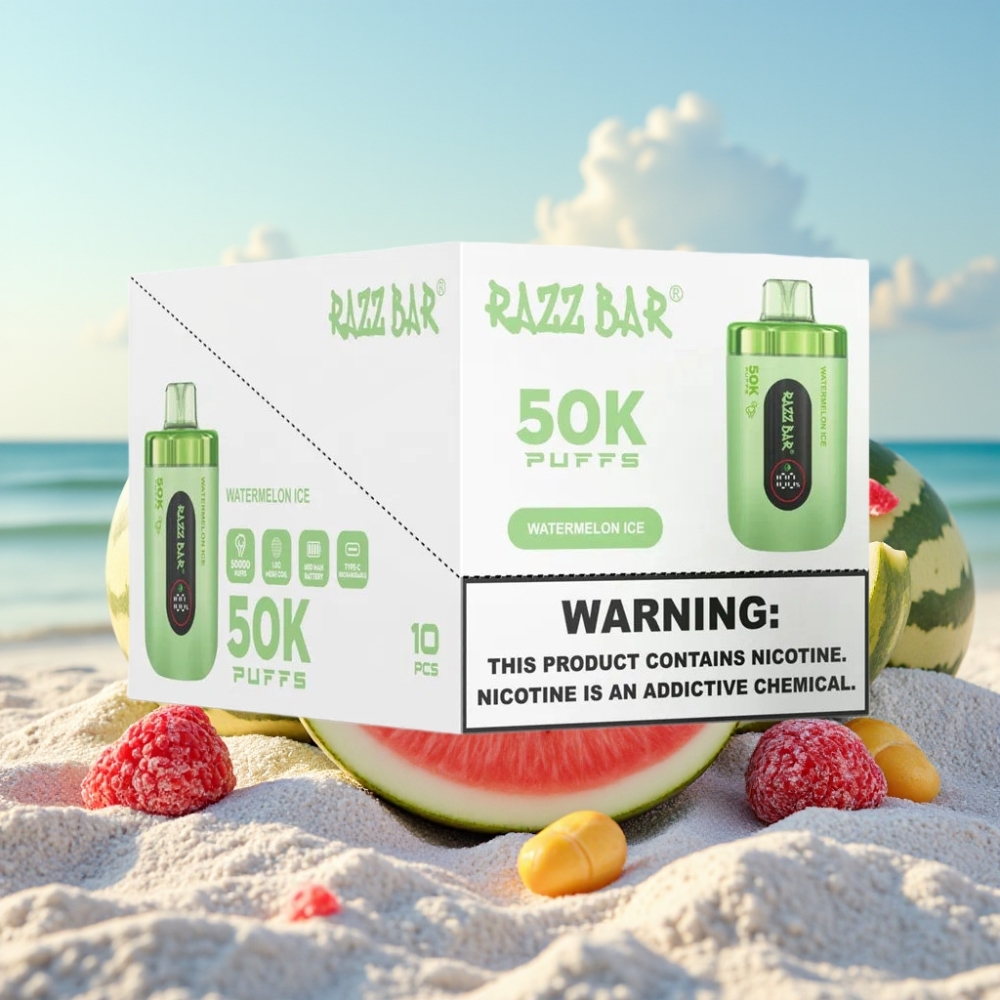 Razz Bar 50K Puffs Disposable Vape Arbūzu Ledus 10 Ohm 650mAh