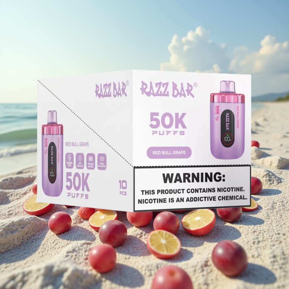 Razz Bar 50K Puffs Disposable Vape Red Bull Vīnogu 50K Pūti 2 Nikotīna Type-C