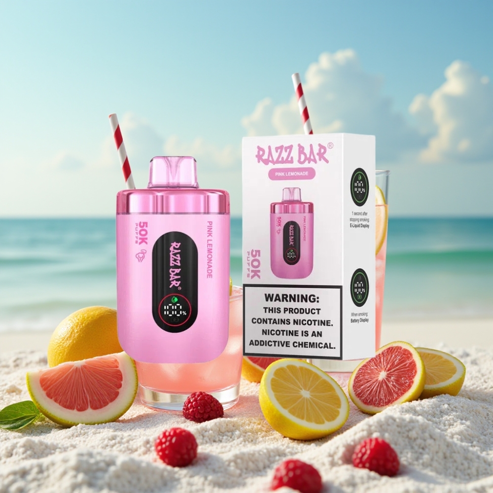 Razz Bar 50K Puffs Disposable Vape Rozes Limonāde 50000 Puff 2 Nikotīns Type-C