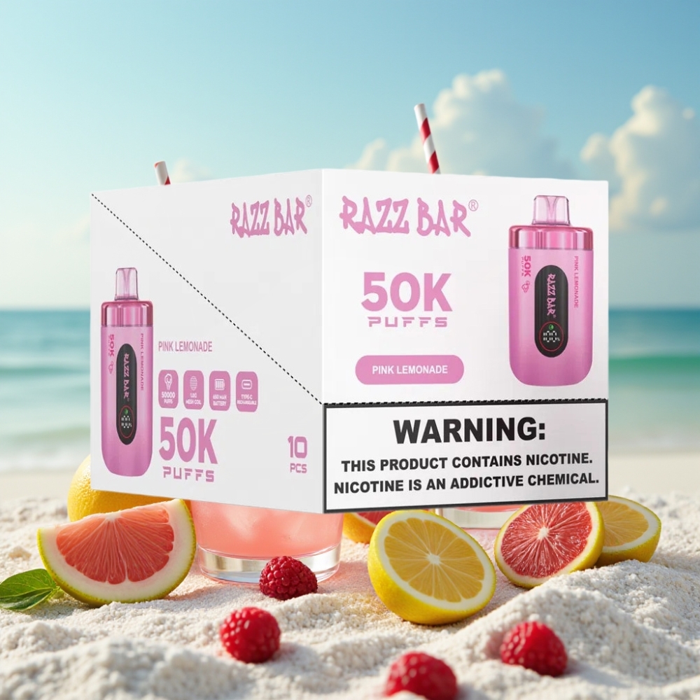 Razz Bar 50K Puffs Disposable Vape Rozes Limonāde 50000 Puff 2 Nikotīns Type-C