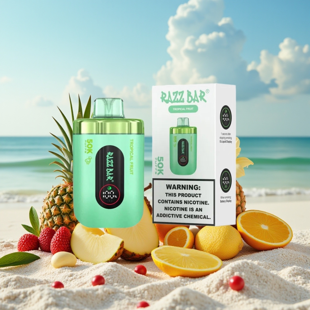 Razz Bar 50K Puffs Disposable Vape Tropiskie Augļi 10 Ohm 650mAh