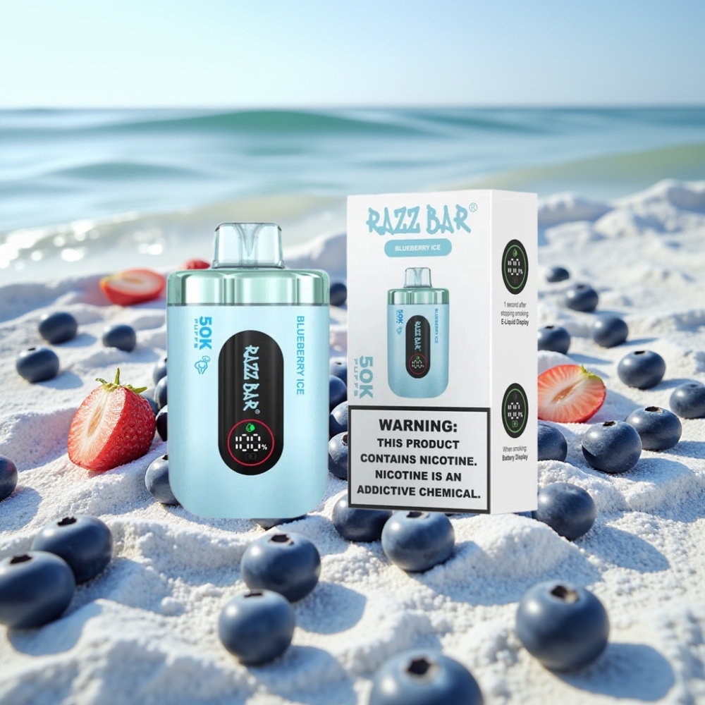 Razz Bar 50K Puffs Disposable Vape Zilā Aveņu Ledus – 50000 Puffs 10 Ohm Type-C