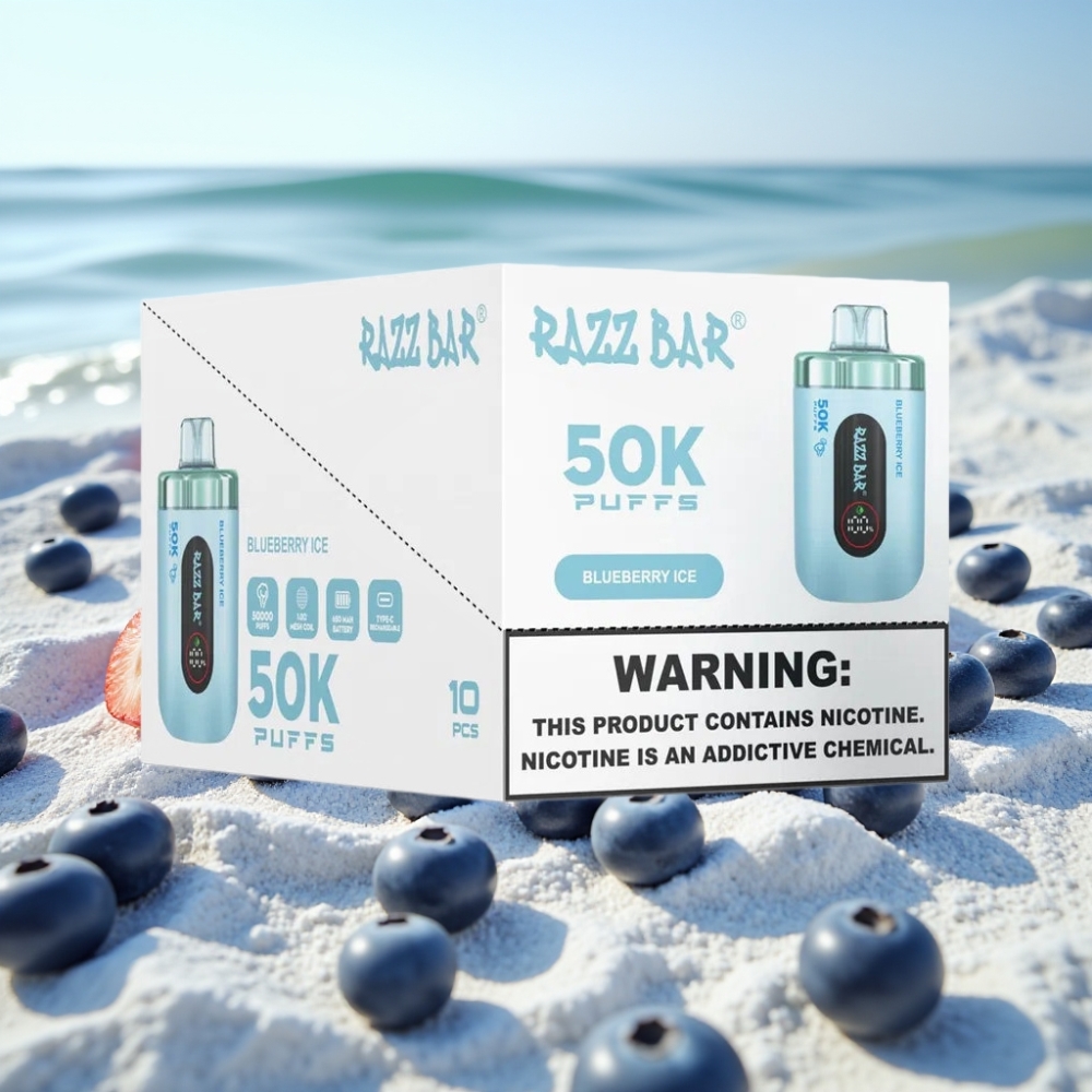 Razz Bar 50K Puffs Disposable Vape Zilā Aveņu Ledus – 50000 Puffs 10 Ohm Type-C