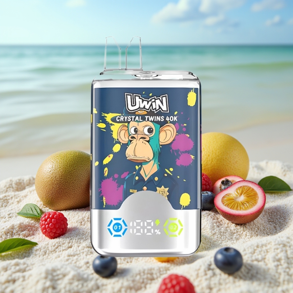 UWIN Crystal Twins 40000 Puffs Disposable Vape 32ml 850mAh Type-C 06Ω 2 garšas Kiwi-Passion Fruit  Guava-Blueberry Raspberry