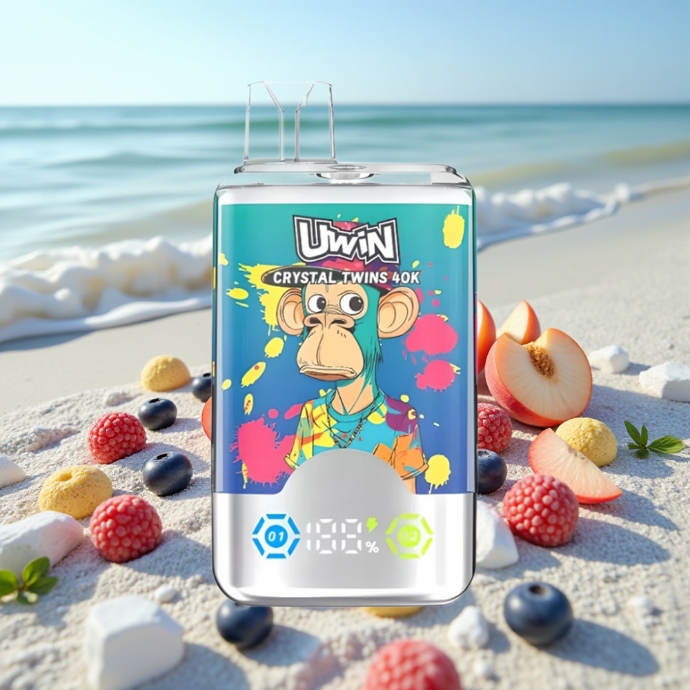 UWIN Crystal Twins 40000 Puffs Disposable Vape Zemenes Mellenes Ledus  Vasaras Persiku Ledus (2 garšas 32ml Type-C)