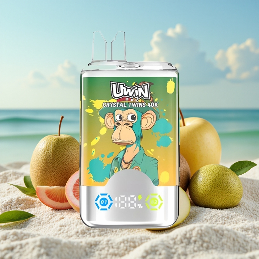 UWIN Crystal Twins 40000 Puffs Dispozabla Vape 32ml 850mAh Type-C 06 Ohm Divas Šķirnes Kiwi Pasiflora Guava Divi Āboli