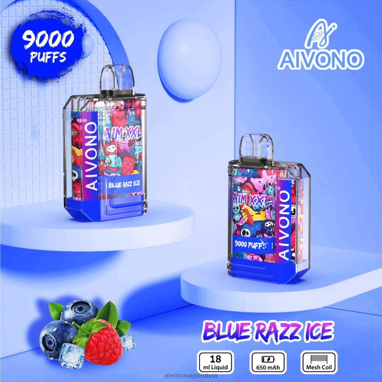 Aivono Vape Latvia - Aivono AIM XXL 9000 mutes uzlīme caurspīdīga zils razz ledus 4V8XV54